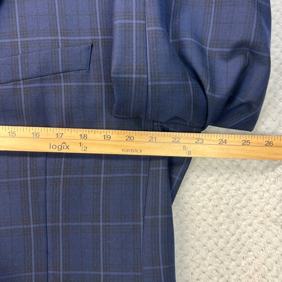 New Michael Strahan Mens Windowpane Plaid Blue Blazer SportCoat Classic Fit 44L - Picture 13 of 16